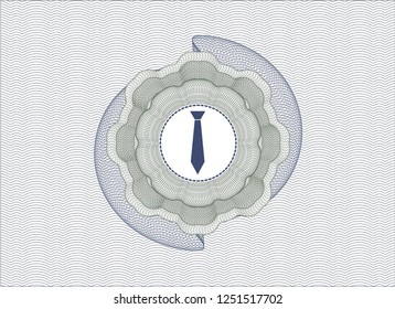 Blue and green passport money rosette with necktie icon inside