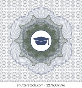 Blue And Green Passport Money Rosette With Graduation Cap Icon Inside