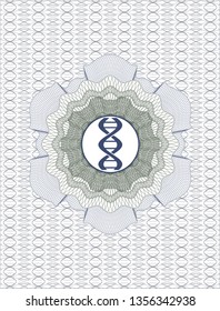 Blue and green passport money rosette with dna icon inside