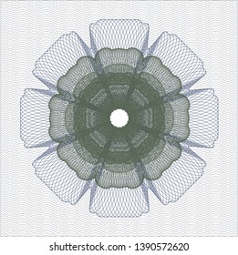 Blue and green passport money rosette. Vector Illustration. Detailed.