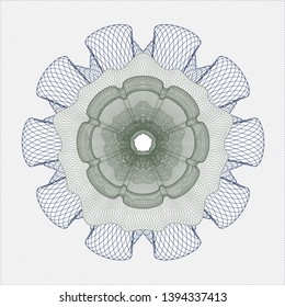 Blue and green passport money rosette. Vector Illustration. Detailed.