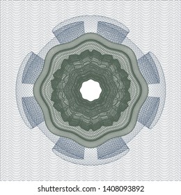 Blue and green passport money rosette. Vector Illustration. Detailed.