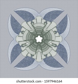 Blue and green passport money rosette. Vector Illustration. Detailed.