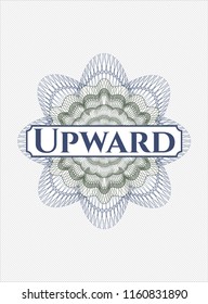 Blue and green passport money rossete with text Upward inside