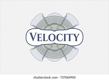 Blue and green passport money rossete with text Velocity inside