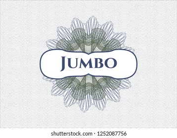 Blue and green passport money style rosette with text Jumbo inside Blue and green passport money style rosette with text Jumbo inside