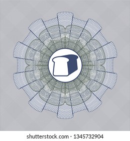 Blue and green passport money style rosette with bread icon inside