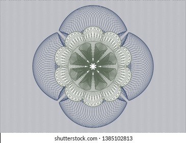 Blue and green passport money style rosette. Vector Illustration. Detailed.