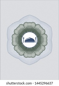 Blue and green passport money style rosette with special food icon inside