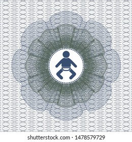 Blue and green passport rosette with baby icon inside