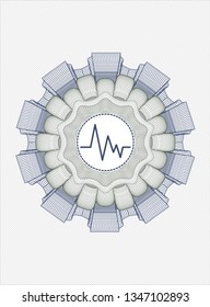 Blue and green passport rosette with electrocardiogram icon inside