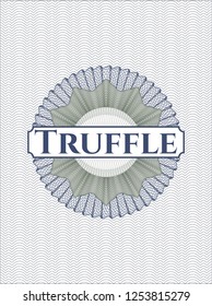 Blue and green passport rosette with text Truffle inside