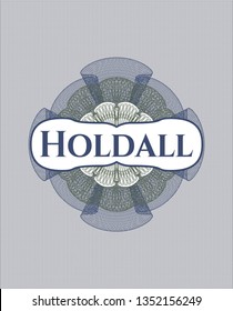 Blue and green passport rosette with text Holdall inside