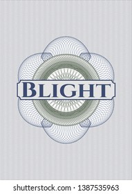 Blue and green passport rosette with text Blight inside