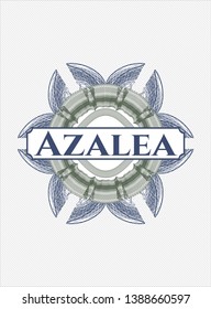 Blue and green passport rosette with text Azalea inside