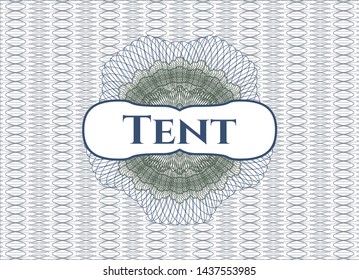 Blue and green passport rosette with text Tent inside
