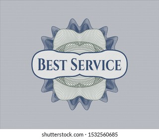 Blue and green passport rosette with text Best Service inside
