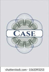 Blue and green passport rosette with text Case inside