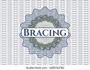 Blue and green passport rosette with text Bracing inside