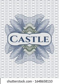 Rosette de pasaportes azul y verde con texto Castillo dentro