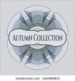Blue and green passport rosette with text Autumn Collection inside