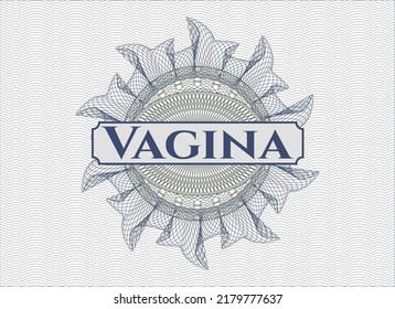 Blaue und grüne Passrosette mit Text Vagina innen