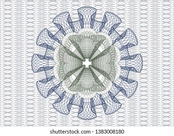Blue and green passport rosette. Vector Illustration. Detailed.