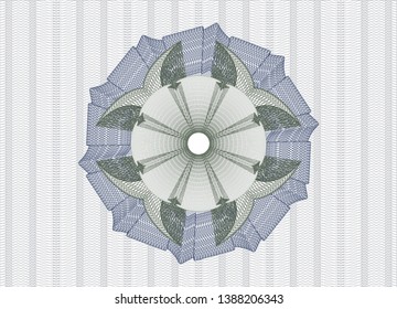 Blue and green passport rosette. Vector Illustration. Detailed.
