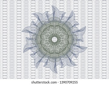 Blue and green passport rosette. Vector Illustration. Detailed.