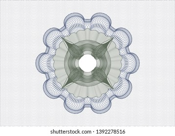 Blue and green passport rosette. Vector Illustration. Detailed.