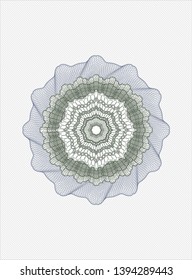 Blue and green passport rosette. Vector Illustration. Detailed.