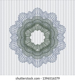 Blue and green passport rosette. Vector Illustration. Detailed.