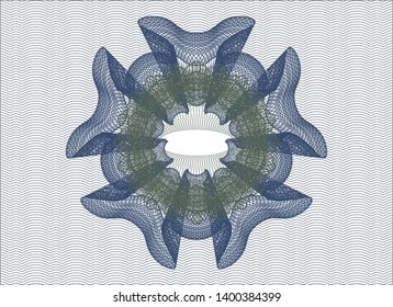 Blue and green passport rosette. Vector Illustration. Detailed.