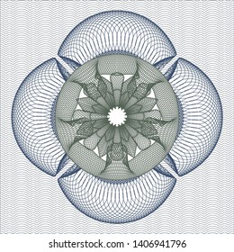 Blue and green passport rosette. Vector Illustration. Detailed.