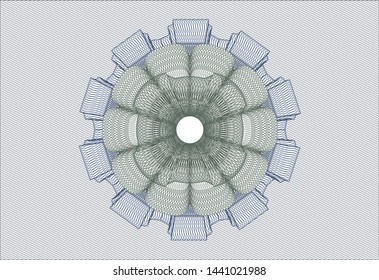 Blue and green passport rosette. Vector Illustration. Detailed.
