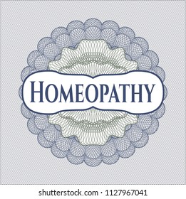 Blue and green passport rossete with text Homeopathy inside