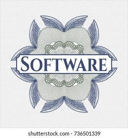 Blue and green passport rossete with text Software inside