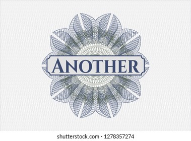 Blue and green passport style rosette with text Another inside
