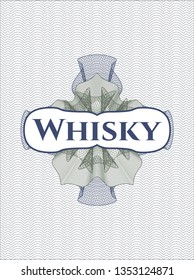 Blue and green passport style rosette with text Whisky inside