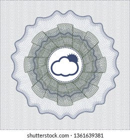 Blue and green passport style rosette with sun behind cloud icon inside