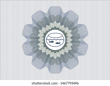 Blue and green passport style rosette with fishbowl with fish icon inside