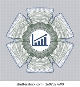 Blue and green passport style rosette with growth chart icon inside