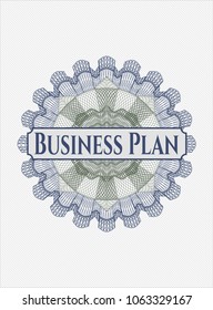 Blue and green passport style rossete with text Business Plan inside