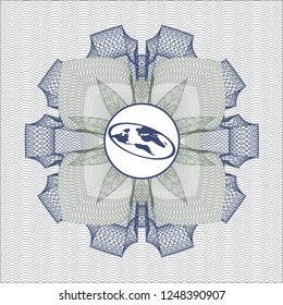 Blue and green passport style rossete with flat earth icon inside