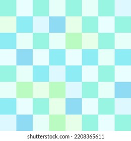 Blue and green pastel checkerboard pattern background.