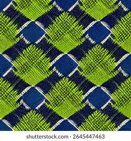 Azul e verde gravata estampada com um design geométrico abstrato, grunge linhas ikat padrão, ikat padrão sem emenda, fundo de ilustração vetor para imprimir o papel.
