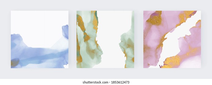 Blue, green and pink alcohol ink watercolor backgrounds for social media banners.