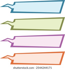 Blue, green, pink, and orange angular speech bubbles