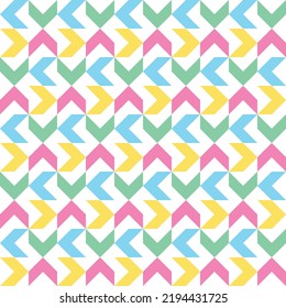 Blue, Green, Pink And Yellow Arrow Pattern On White Background. Colorful Modern Backdrop Design. Left And Right Direction Pattern On White Background.