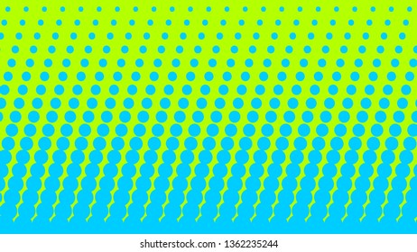Blue green pop art background in comics style with halftone dots design, vintage kitsch vector backdrop with isolated dots